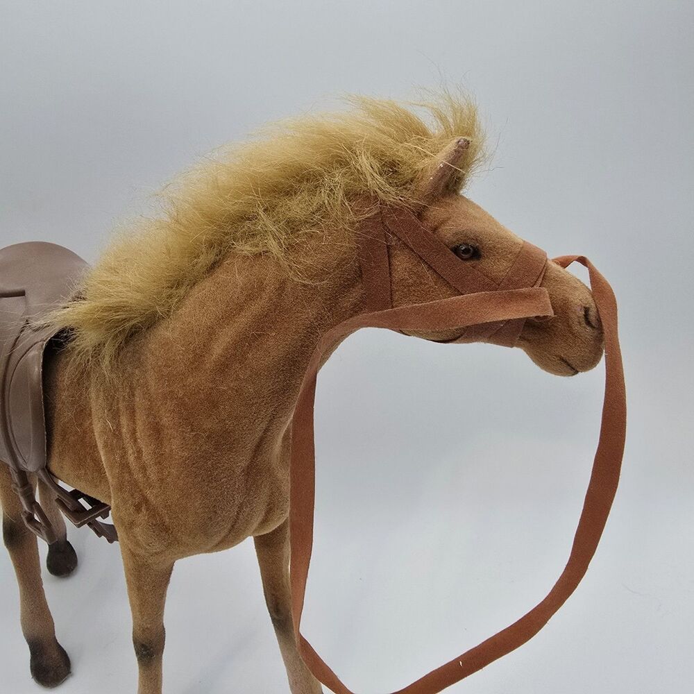 Vintage Flocked Plastic Horse Toy Figurine Pony Brown with saddle - Picture 7 of 14